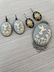 England Wedgwood Styled Cameo Handmade earrings and brooch