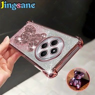 Jingsanc For Redmi 14C Phone Case Clear Four Corner Anti-fall Flah Glitter Paper Bear Stand Holder T