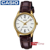 Casio นาฬิกาข้อมือผู้หญิง สายหนัง รุ่น LTP-V005GL-7BUDF (หน้าขาว)