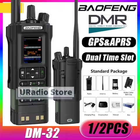 BAOFENG DM-32 Walkie Talkie Green with Belt Holster DMR Radio Digital GPS APRS AES256 Encryption Dua
