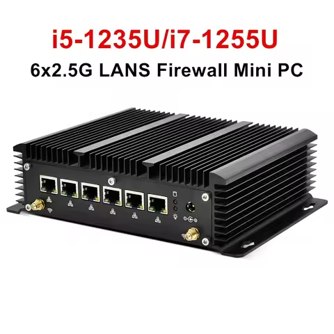 Topton 6x 2.5GbE LAN 12th Gen Firewall Mini PC Intel Core i7 1255U i5 1235U DDR5 Fanless Soft PC 2*R