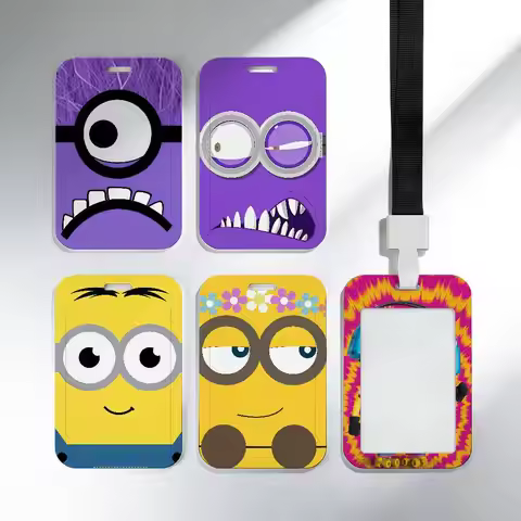 cute cartoon art funny face M-M-Minions Sliding Card case ID Name Badge Holder Pass Work Card Cover 