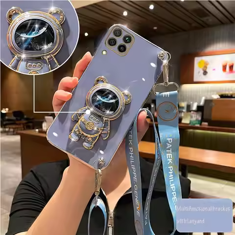 Crossbody Lanyard Quicksand Space Bear Plating Case For Huawei P30 P20 P40 Lite Pro P40 Nova 3i 3e 4