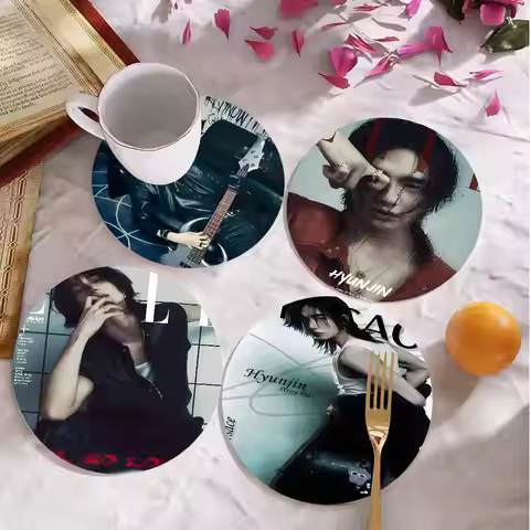 Boy Band Members Skz H-Hyunjin Natural Wood Coaster Creative Absorbent Cushion Coffee Mug Bowl Cushi