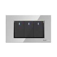 ชุดสวิตช์ทางเดียว 3 ช่อง LUZINO รุ่น Glass A85-BK3A-SV