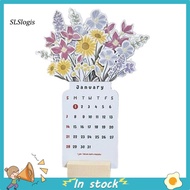 SLS_ Desk Calendar 2024 Schedule Planner and Memo Desk Calendar 2024 Bloomy Flower Desk Calendar with Wooden Base Monthly Desktop Calendar for Home Office School Decoration