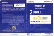 中國移動5G內地數據卡 2日每日1GB，即插即用無需登記，可上whatapp，Youtube，Facebook，IG