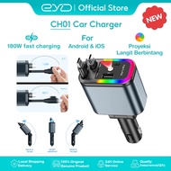 EYD CH01 180W Fast Car Charger Built-in Retractable Type-C Lightning PD65W 4 Port Star Sky LED 180° 