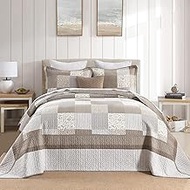 Oversized Queen Bedspread - 120" Lx102 W - 100% Cotton Lightweight Plaid Super Size Bedding Set - Re