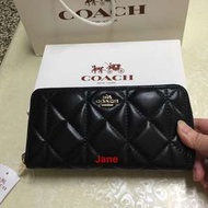 正品coach真皮菱格紋長夾