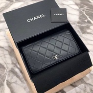 【近新品】中古二手Chanel黑色羊皮長銀錢包長夾側斜背孭手袋WOC
