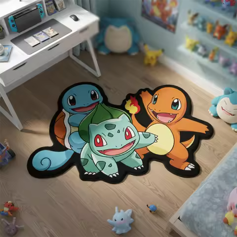 Cartoon Anime Pokemon Starter Trio Area Rug Bulbasaur Charmander Squirtle Print Soft Non-Slip Floor 