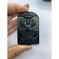 D2451 Carved Natural Black Jade A Product/Kowloon Guanyin Double-Sided Brand Pendant Weight: 33 Gram