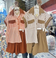 ชุดเซ็ทสาวอวบพลัสไซส์ รุ่นแขนเบิ้ลลายริ้ว ป้ายPream