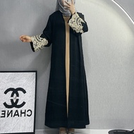 Baju kaftan ironless lengan panjang jubah sulam lace haji umrah Women Dress Muslim Loose Maxi Solid 