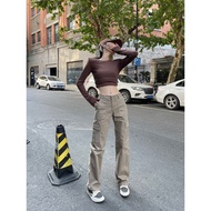 High-waisted and multi-pocket straight Worker Pants 2023 loose-looking slimming wide-leg casual pant