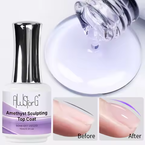 AWStorG 15ML Amethyst Sculpting Top Coat Not Yellowing Transparent Super Bright Soak Off UV LED Gel 