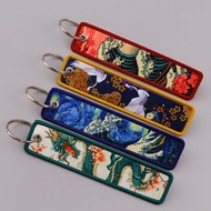 Japanese Wave Van Gogh Embroidered Keychain Key Tag Key Chain Suitable for Motorcycle Car Accessorie