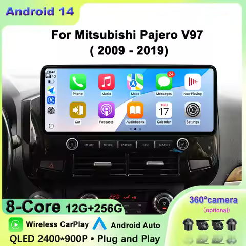 360 Camera For Mitsubishi Pajero V97 2009-2019 QLED 2400*900P Car Radio Multimedia Video Player Navi