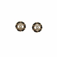 Chanel 合金 24V 皮穿水鑽鏤空雙C耳釘