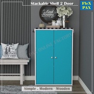 FlexPax Furniture Almari Hiasan Bertutup Modern | Rak Hiasan | 3 Tiers Cabinet Organizer Bookshelf | Filling Cabinet l Stackable Shelf 3 Door