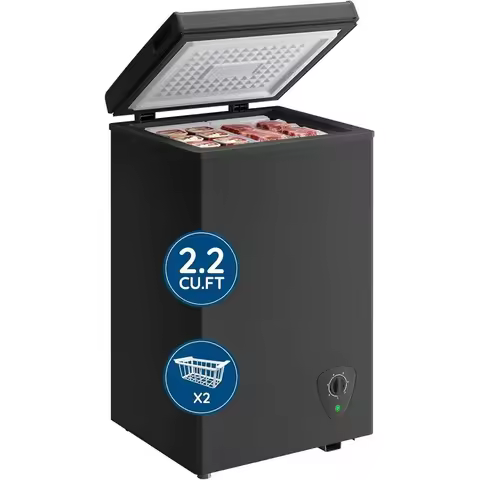 Adjustable-Tier Mini Chest Freezer with Removable Basket, Ideal for Home, Garage, and Storage in Bla