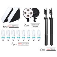 Photography สตูดิโอถ่ายภาพ ไฟต่อเนื่อง ไฟสตูดิโอ 50x70cm 4 Lamp Holder Softbox with 135W Bulb Photo 