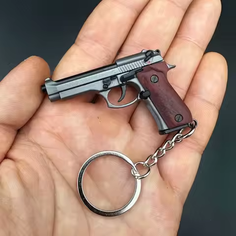 Mini Gun Model Metal Keyring, Alloy, 1:4 Scale, Berta 92F Pistol Keychain, Gift for Adults and Kids,