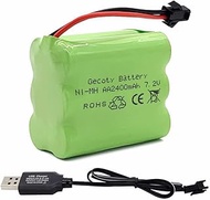 Gecoty® 7.2 V NI-MH Battery, 2400 mAh Rechargeable AA Battery with SM 2P Connection and USB Charging