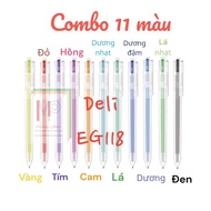 [COMBO 11 màu] Bút bi nước mực gel bấm nhiều màu 0.5mm DELI nhanh khô viết đều êm EG118