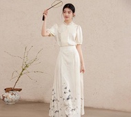 新中式復古中國風 蝴蝶印花側邊拉鏈 上衣/馬面裙