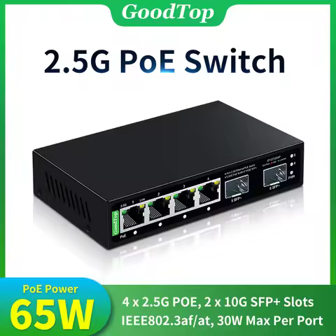 GoodTop 6 Port 2.5G POE Switch Unmanaged Plug and Play,IEEE802.3af/at, 65W Metal Fanless 2.5Gb PoE S