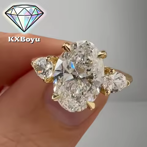 1-8 Ct Oval Cut Moissanite Engagement Ring Oval Three-stone Diamond Wedding Ring for Women 925 Sterl