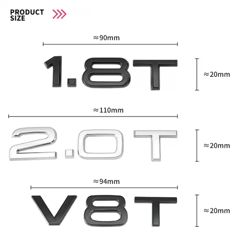 TFSI V10 2.0T V8T 1.8T V6T 3D Metal Logo Letter Emblem Car Sticker Center Cover For Audi A4 B8 A3 8P