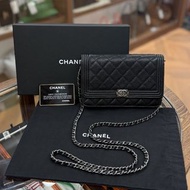 閑置品~BOY CHANEL WOC CAVIAR 黑色荔枝皮復古銀扣 #20開 #LEBOY #香奈兒