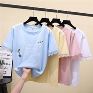 Summer New Korean Loose 100% Cotton Women's Short sleeved Lace T-shirt CQ OYXP