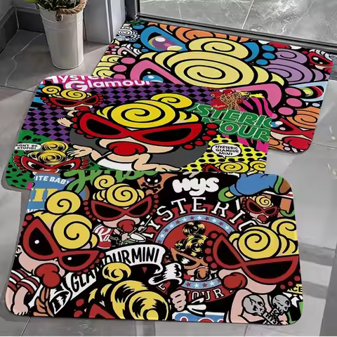 VIKAMA Japanese Fashion Hysteric Mini Rug, Non-Slip Bath Mat, Kids' Room & Bedroom Decor, Living Roo