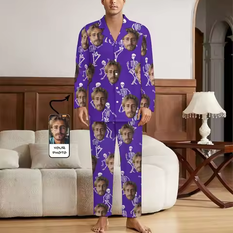 Personalized family Halloween men's pajamas set Halloween costume Custom photo pajamas Matching Hall