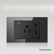กระจกนิรภัยสีดำ Outlet Socket For Wall Light Switch Black 15amp Universal Modern Socket Tempered Gla