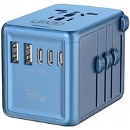 Universal Travel Adapter, with 5 USB C/A Ports 30W Fast Charging, Blue | Suitable for European, Unit
