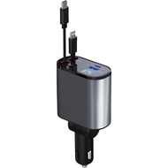 Super Fast Charge Car Charger; 4-in-1 Car Phone Charger 66W, 02 x Retractable Cables; 01 x USB; 01 x