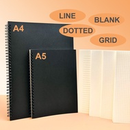 Buku Nota Hitam 100&200pages Black Notebook Saiz A4 A5 A6 Spiral Wire O Planner Journal Notebook ske