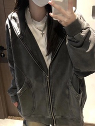 Washed Vintage เสื้อฮู้ด เสื้อแจ็คเก็ต ผู้หญิง ฤดูใบไม้ผลิ ฤดูใบไม้ร่วง American Retro ดีไซน์ Unique