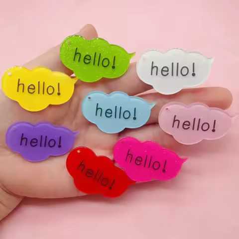 12pcs Fine Sparkling Acrylic Hello Bubble Dialogue Box Letter Plate Cream Glue Decorative Keychain D
