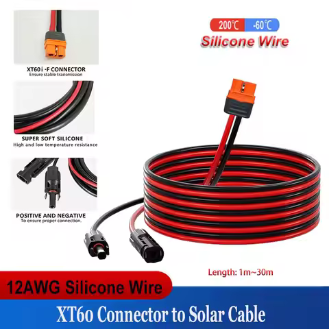 XT60i Female to Solar Cable 12AWG 3.4mm² Silicone Cable XT60H-F Connector Solar Panel Extension Char
