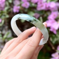 天然翡翠 緬甸 A玉 玉鐲 • 水墨飄花白底青翡翠福鐲
