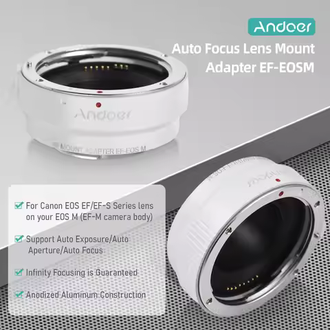 Andoer EF-EOSM Lens Mount Adapter Auto-Exposure Auto-Focus for Canon EF/EF-S Series Lens to EOS M EF