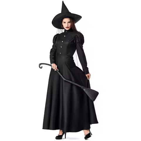 Halloween Wizard Cosplay Costume Kids Adult Halloween Women Deluxe Wicked Witch Costume Black Full L