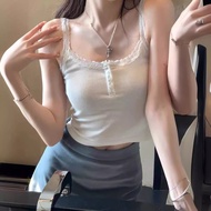 เสื้อสายเดี่ยวลูกไม้ เสื้อสายเดี่ยวเกาหลี เสื้อครอปสายฝอ เสื้อ สายเดี่ยวY2K Women ผู้หญิง