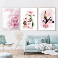 ขวดน้ำหอมดีลักซ์ภาพวาดสีน้ำมันดอกโบตั๋น Coco ความงามแฟชั่นผ้าใบพิมพ์ลายศิลปะบนผนังห้องนั่งเล่นการตกแ